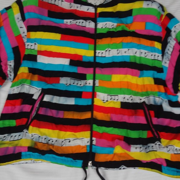 VINTAGE PLATINUM MUSIC NOTES ZIP UP WOMENS MEDIUM JACKET SHOULDER PADS L236 - Picture 3 of 7